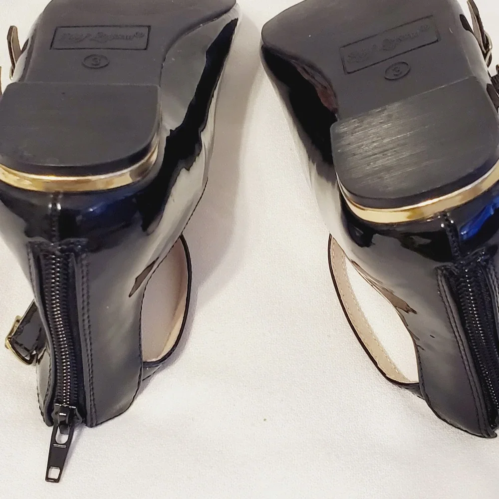 Self Esteem Girls Black Patent Mary Jane Flats Triple Strap Dress Shoes Size 3